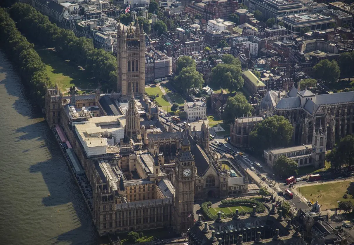 Big Ben and the Houses of Parliament seen from a London helicopter sightseeing tour